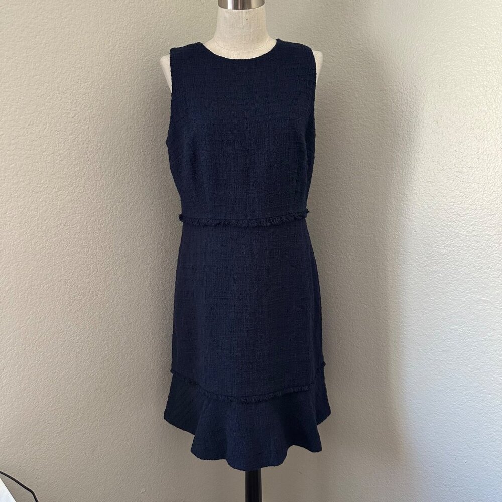 J. Crew Textured Tweed Sleeveless Short Dress Crew Neck Preppy Cotton Navy 6